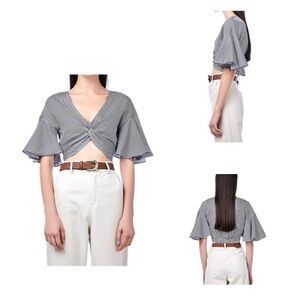 🆕Stripped Flounce Crop Top Twist Front S🆕